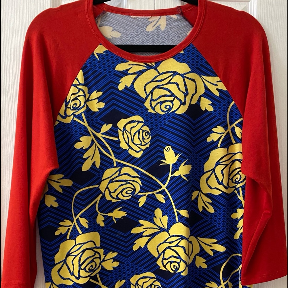 Lularoe Randy L Roses Floral Red Blue Yellow